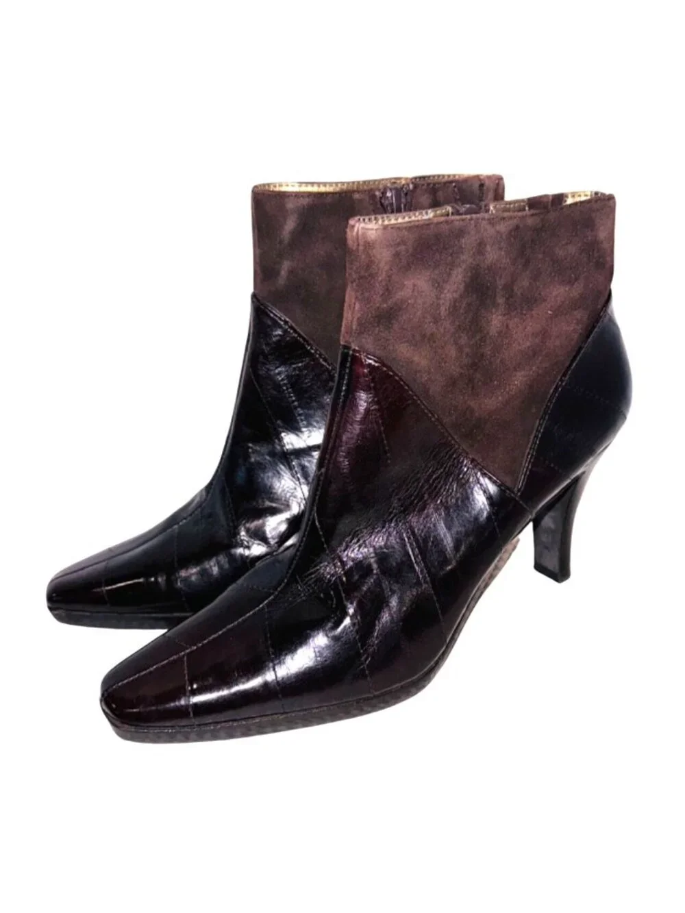 Moda Spana Brown Wendy Eel Skin Suede Heeled Square Toe Ankle Boots 6.5 Zipper